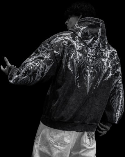 Death Slayer Oversized Zip-up Hoodie [GHOST VINTAGE WASH]